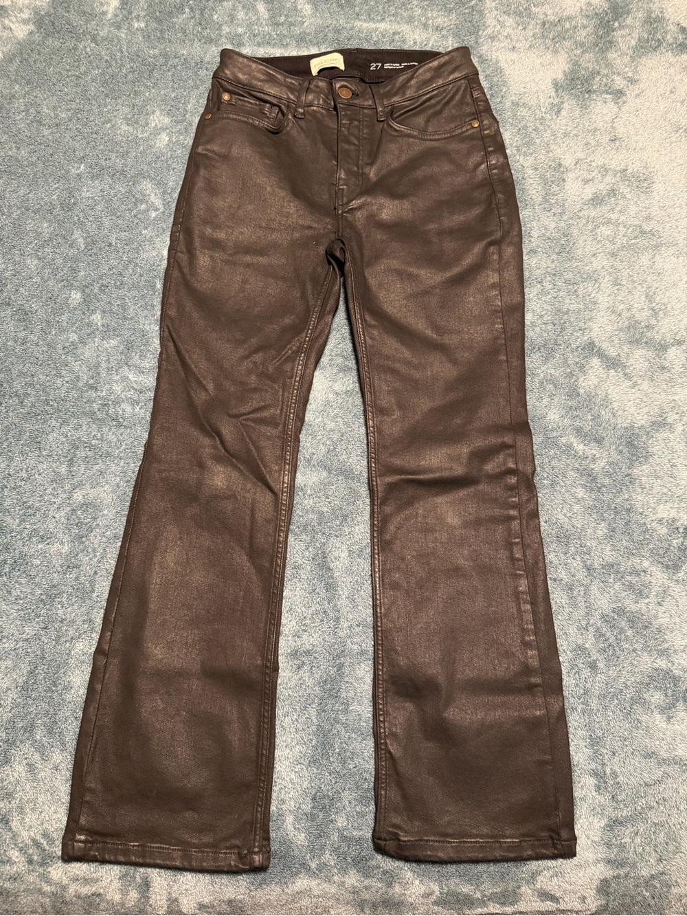 Anthropologie Pilcro The Yaya Coated Mid-Rise Crop Flare Jeans Black Size 27